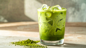 Eine Tasse Matcha Tee, die aufgrund von Polyphenolen die Aufnahme von Eisen im Körper hemmen kann.